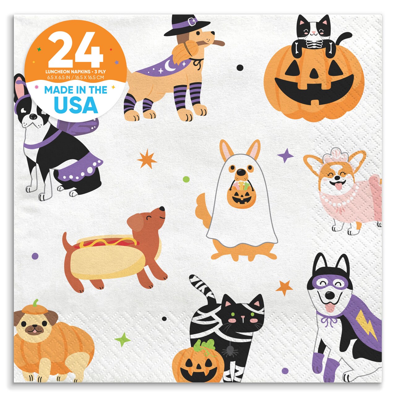 Big Dot of Happiness Halloween Pets Party Napkins, Cat and Dog Costume Party Halloween Decor, White 3-Ply Paper Luncheon Napkins - 24 Count